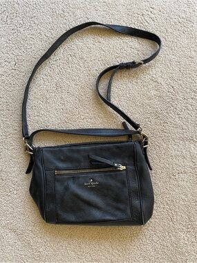 kate spade Black Leather Crossbody with Front Zip Pocket